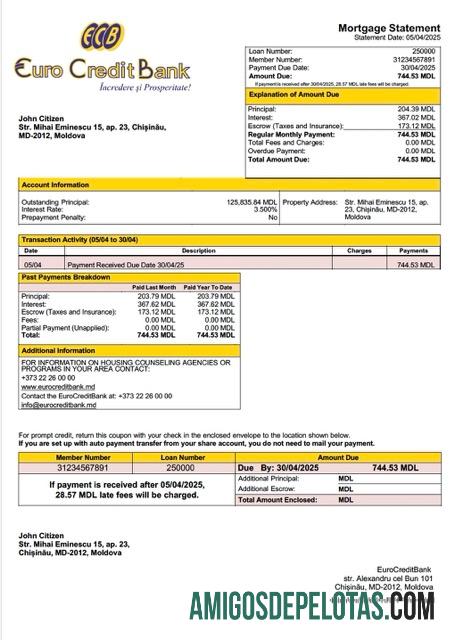 em branco Modelo Word e PDF de declaração de hipoteca do EuroCreditBank da Moldávia